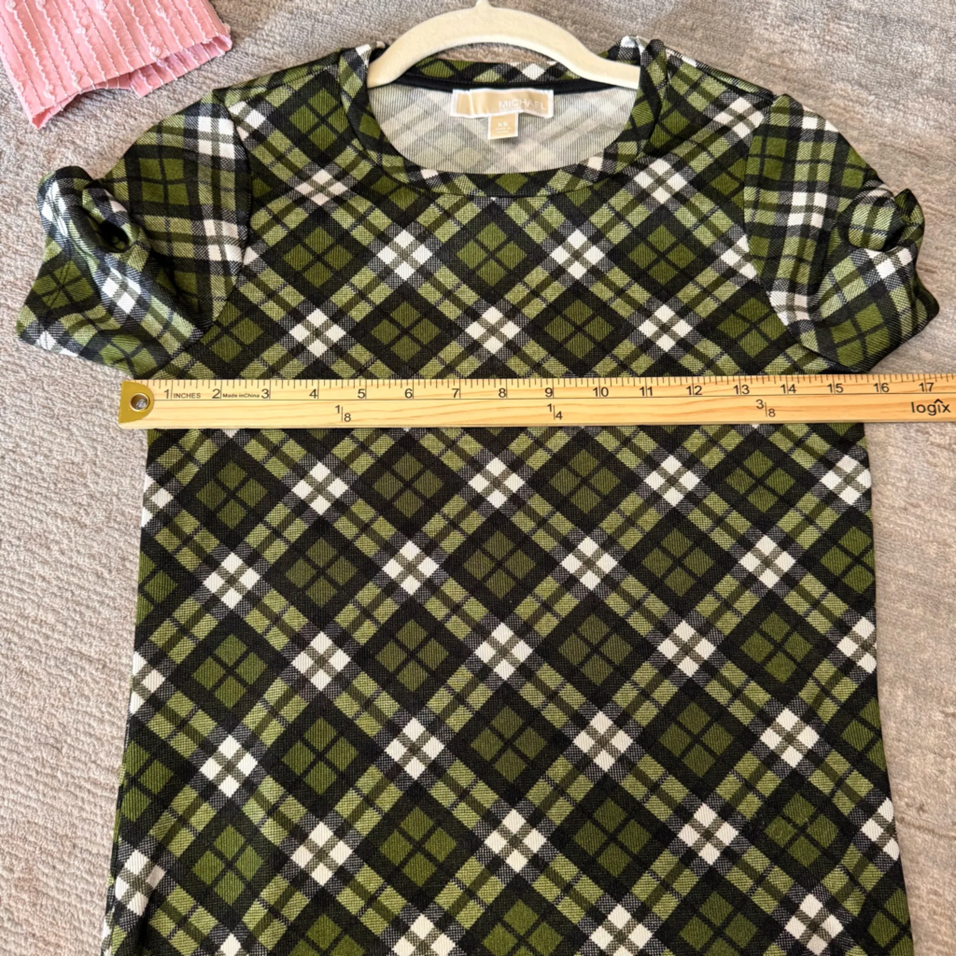 Michael Michael Kors Green Plaid Maxi Slit Side Sleeveless Shift Dress - Image 5