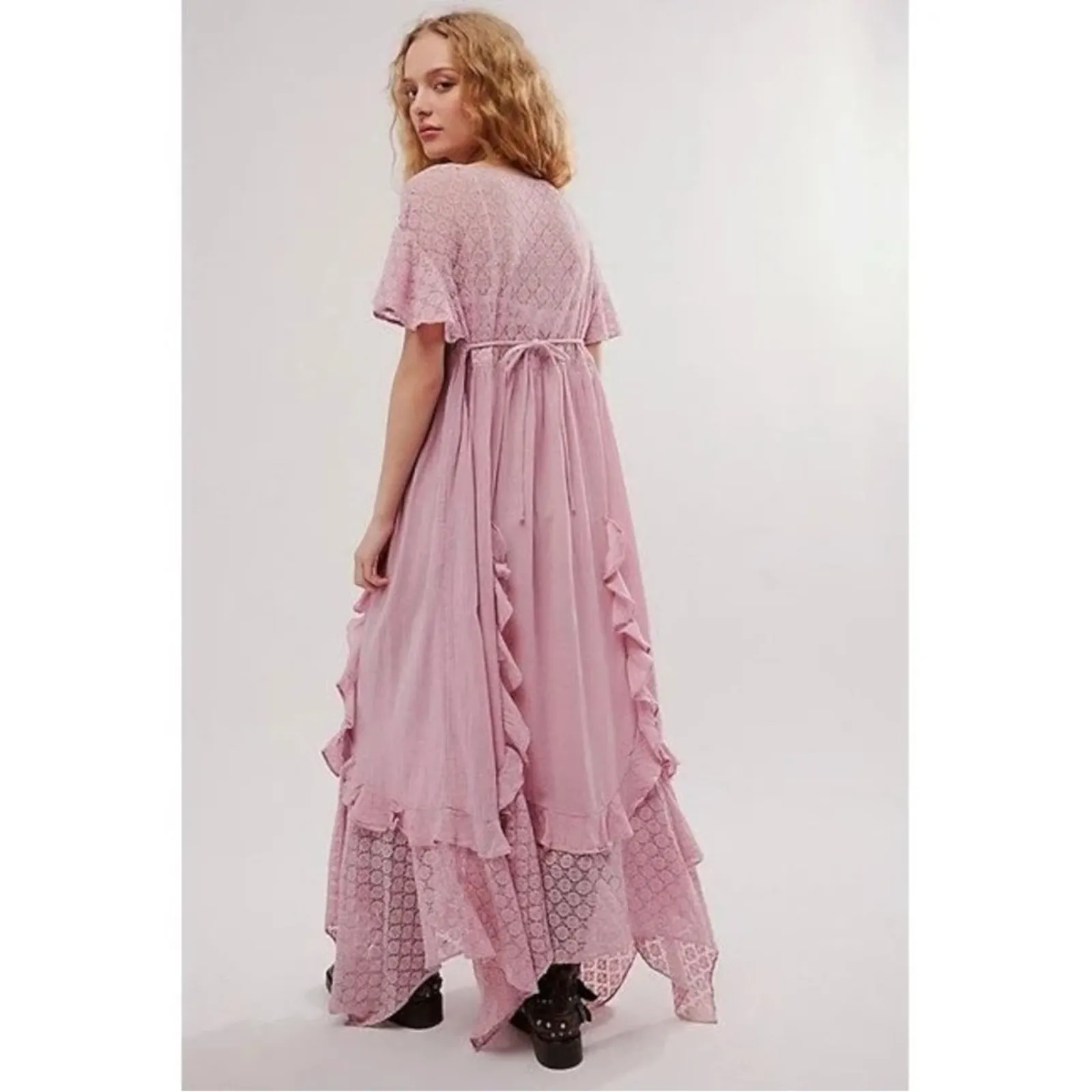 Free People Ethereal Bohemian Bring The Romance Midi Maxi Dress Pink Medium - Image 9