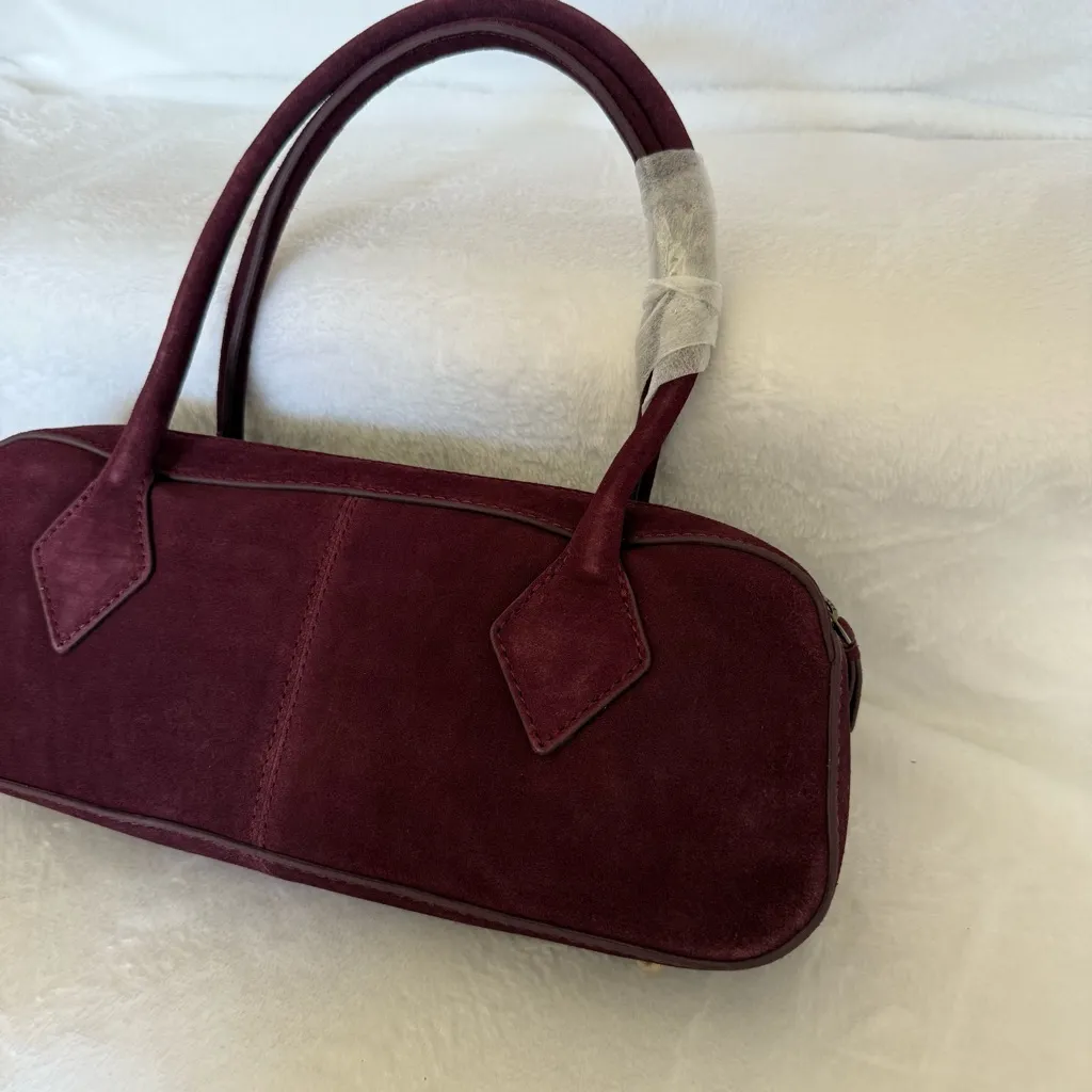 New wine Burgundy Suede Handbag trendy color and material 2026 Brown - Image 5
