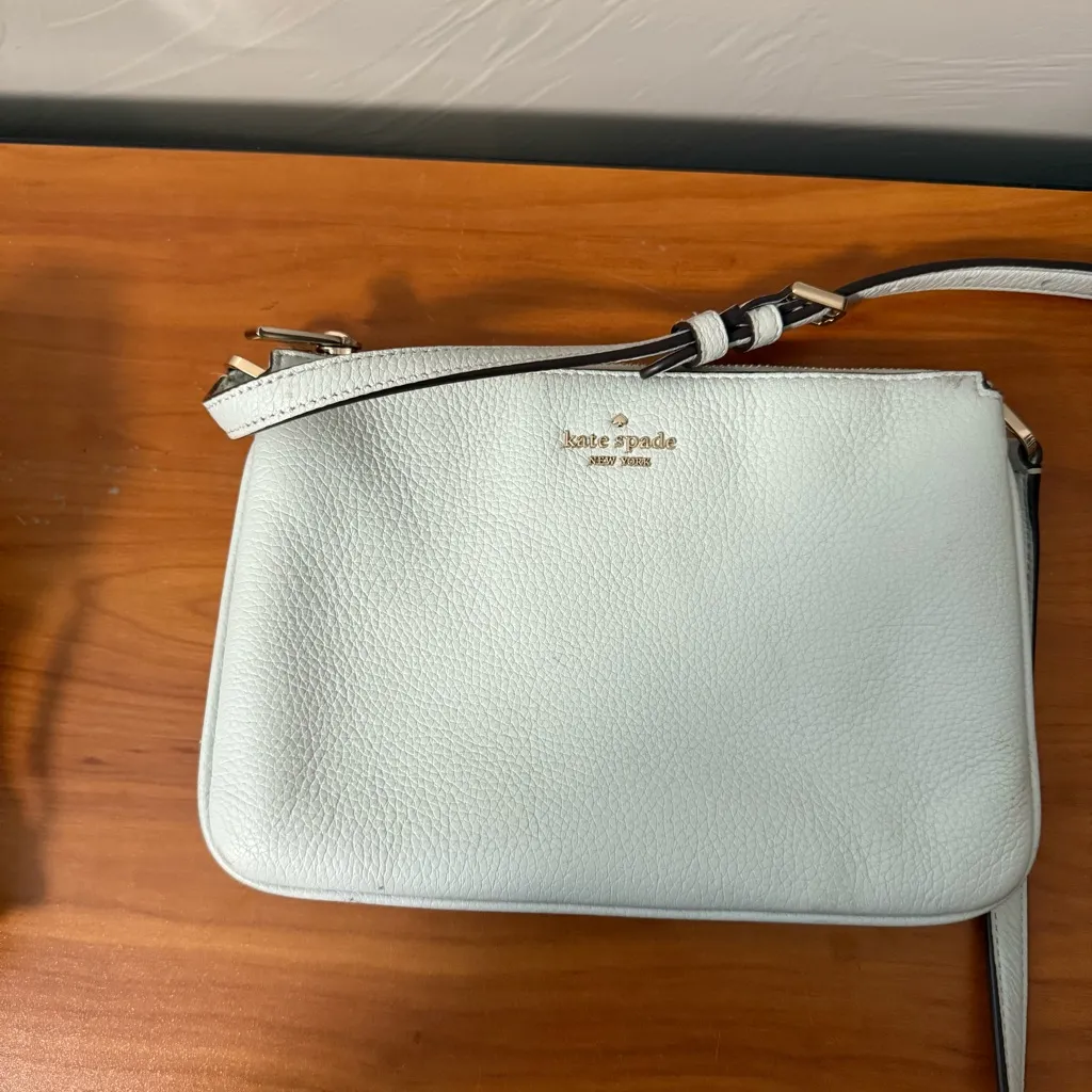 Kate Spade New‎ York Crossbody Bag Purse Small Powder Blue Leather Triple Gusset - Image 6