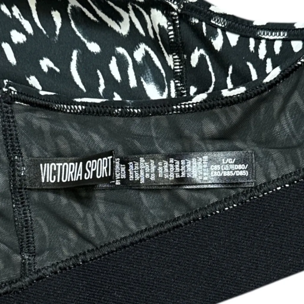 NEW Victoria Sport Black & White Leopard Print Racerback Comford Sports Bra L - Image 4