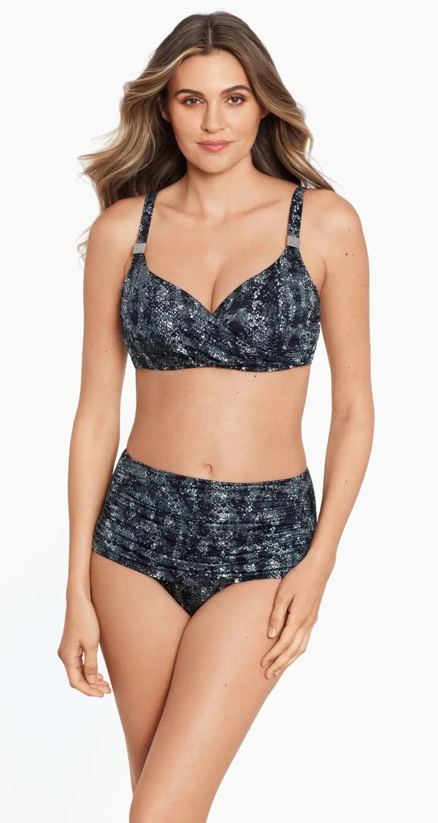 NEW Miraclesuit Black Dragonstone Surplice Underwire Bikini Top 36D & Bottom 10 - Image 1