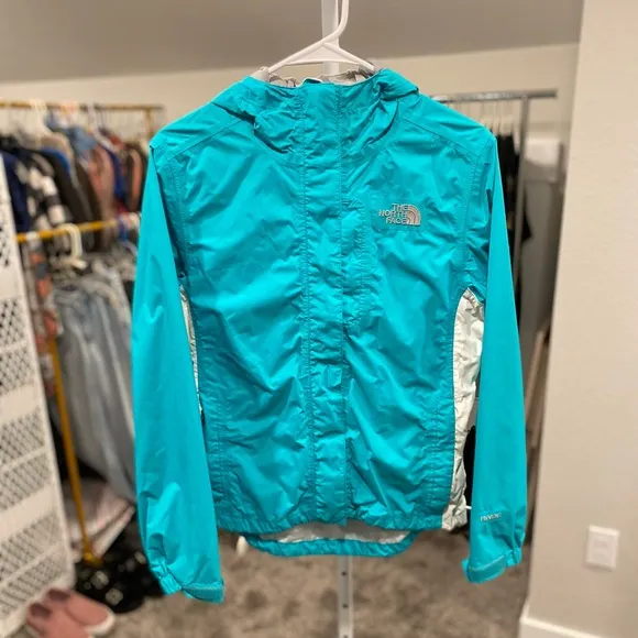 The North Face Womens Stinson Hyvent Windbreaker Rain Jacket Turquoise & White - Image 2