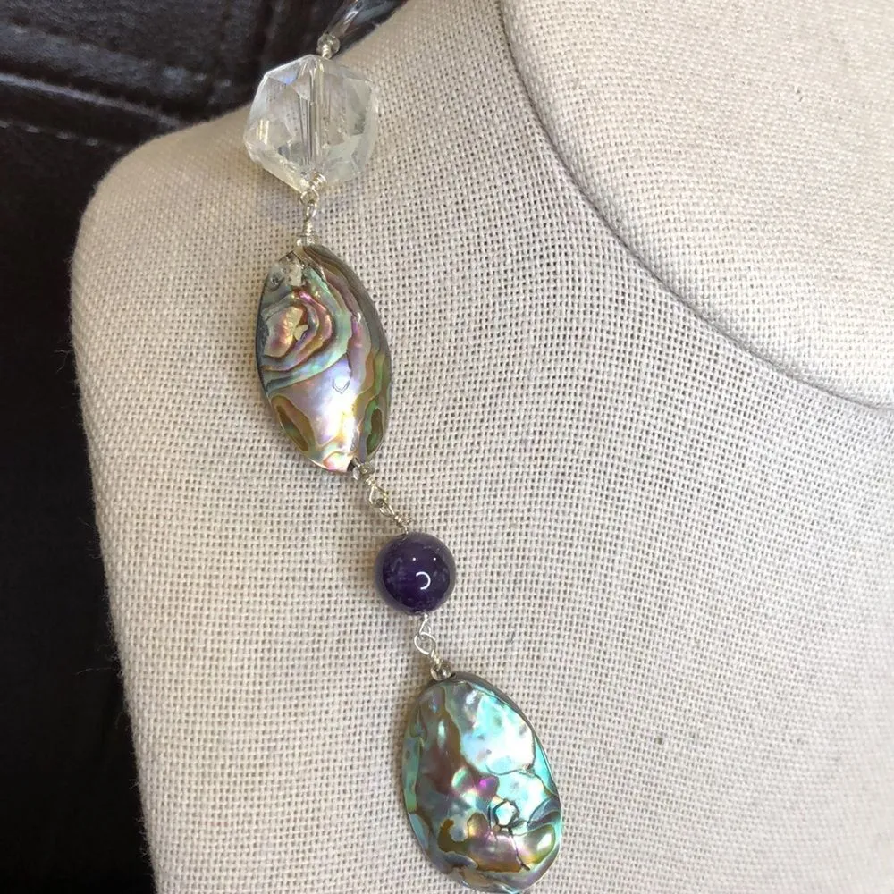 Vintage Abalone Amethyst Crystal Necklace with Abalone Teardrop Pendant - Image 7