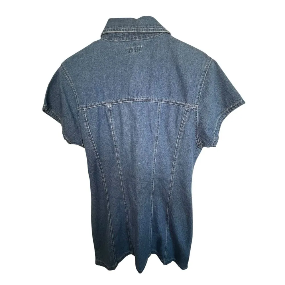 Vintage Xhilaration Y2K Button Up Denim Mini Dress With Pearl Buttons - Image 4
