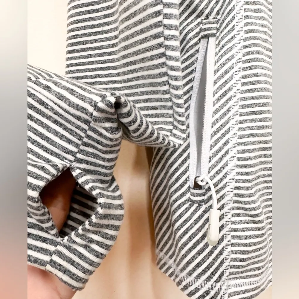 Kyoden Grey White Stripe Yoga Athleisure Activewear Jacket Zip Up Pockets - Image 2