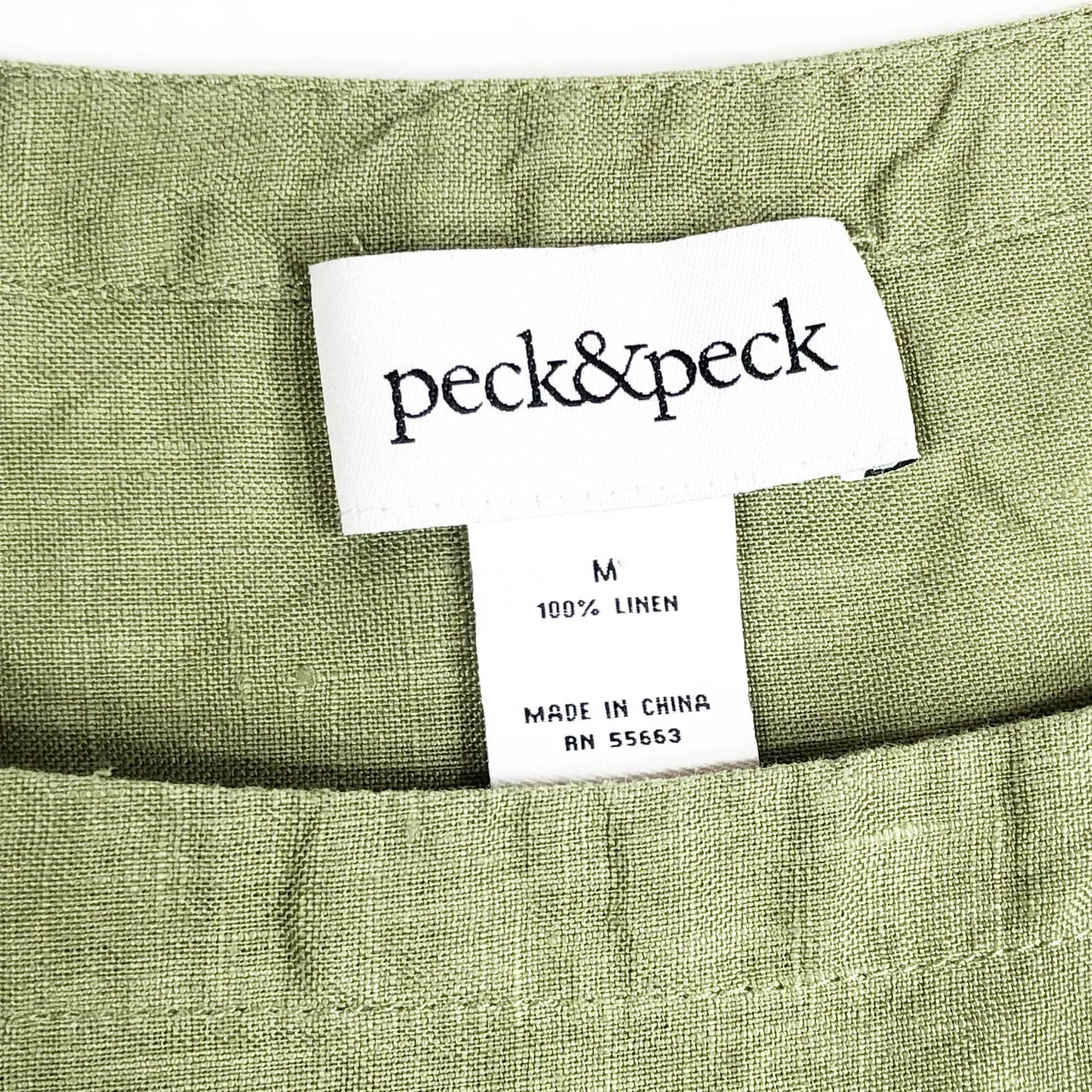 Peck Peck Medium Top Green Linen Square Neck Cap Short Sleeve Solid Tee 327 - Image 6