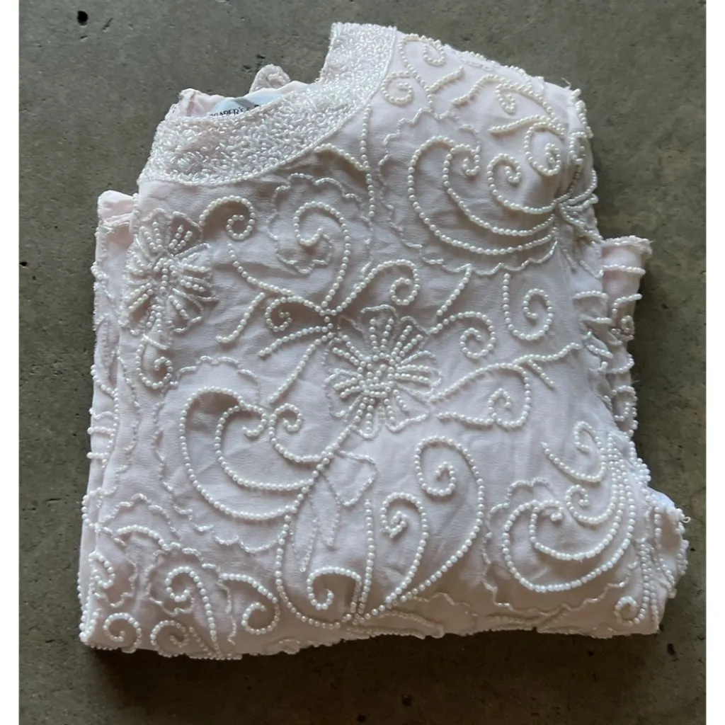 Vintage Draper’s & Damon’s Beaded Sparkly Women’s Top Sz 20 Pink Cream - Image 14