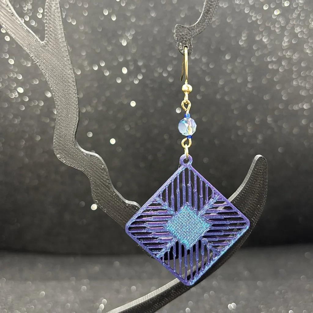 Blue and Purple Color Shift Geometric Earrings - Image 2