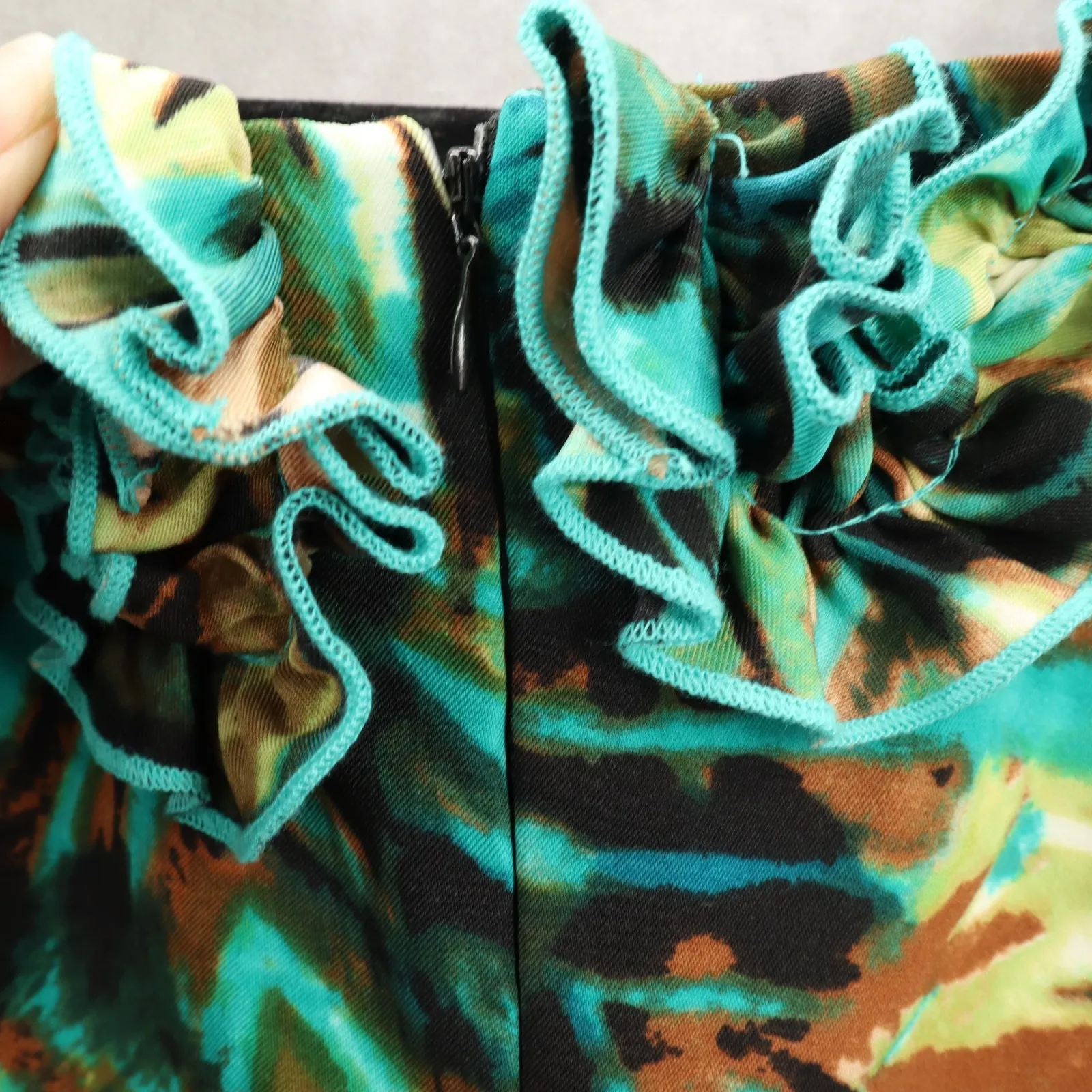 Green Ruffle Party Animal Tropical Colorful Y2K Vintage Cocktail Artsy Dress 14 - Image 11