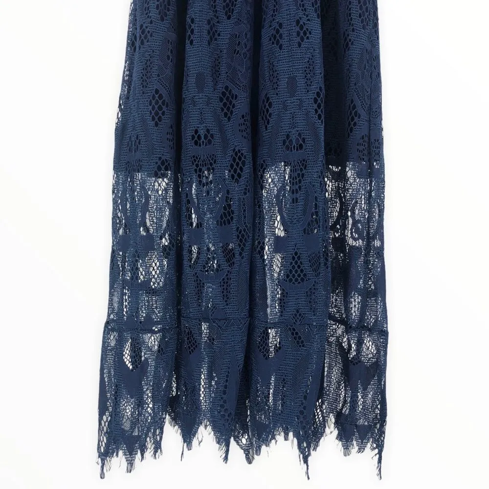 Foxiedox Blue Maisie Lace Velvet Trim Midi Dress Sheer Overlay Sleeveless size 2 - Image 9