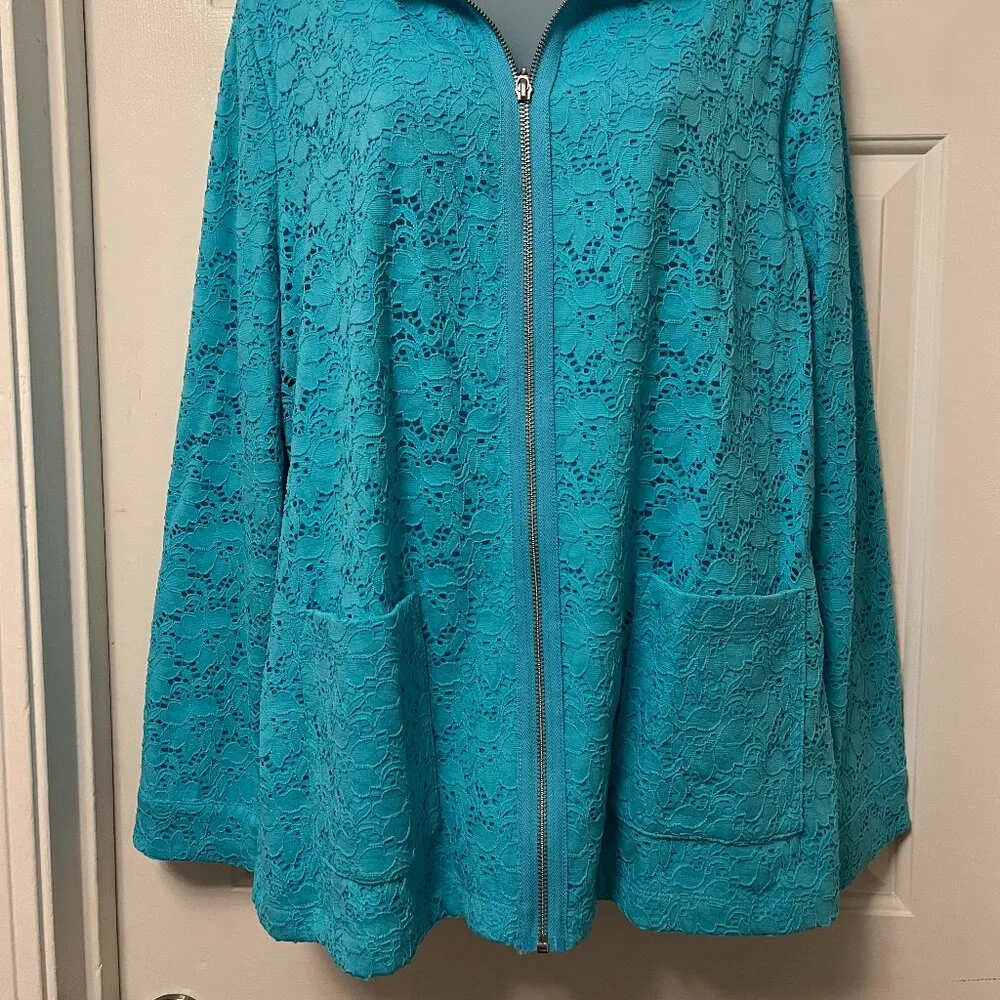 Denim & Co Blue Lace Zip Up Jacket - Image 2