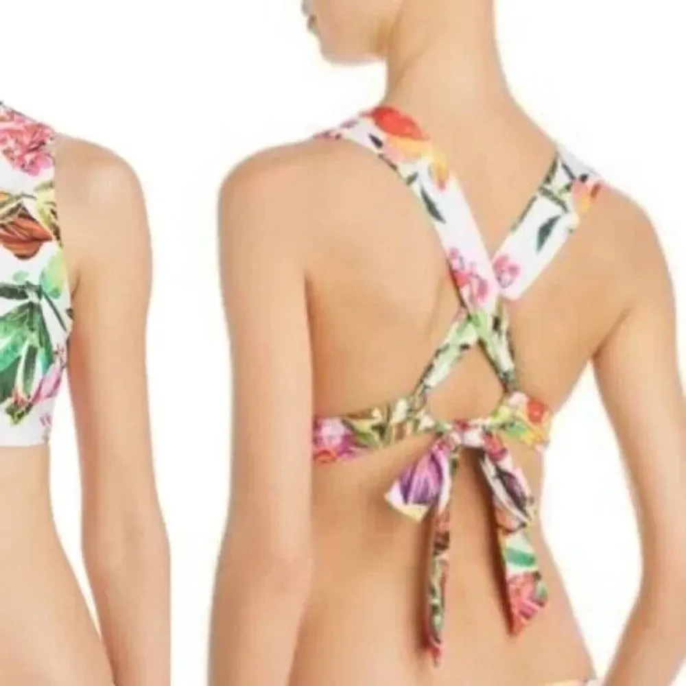 Trina Turk Welcome To Miami Bikini Top Removable Cups Floral White Size 8 - Image 6