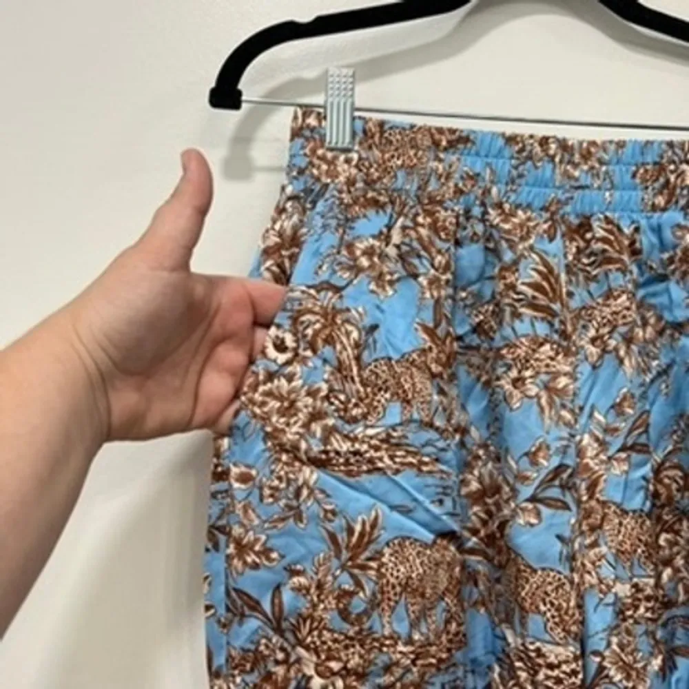 L'AGENCE Womens Pants XS NWT $350 Pull On Wide Leg Blue Brown Safari Multi Print - Image 2