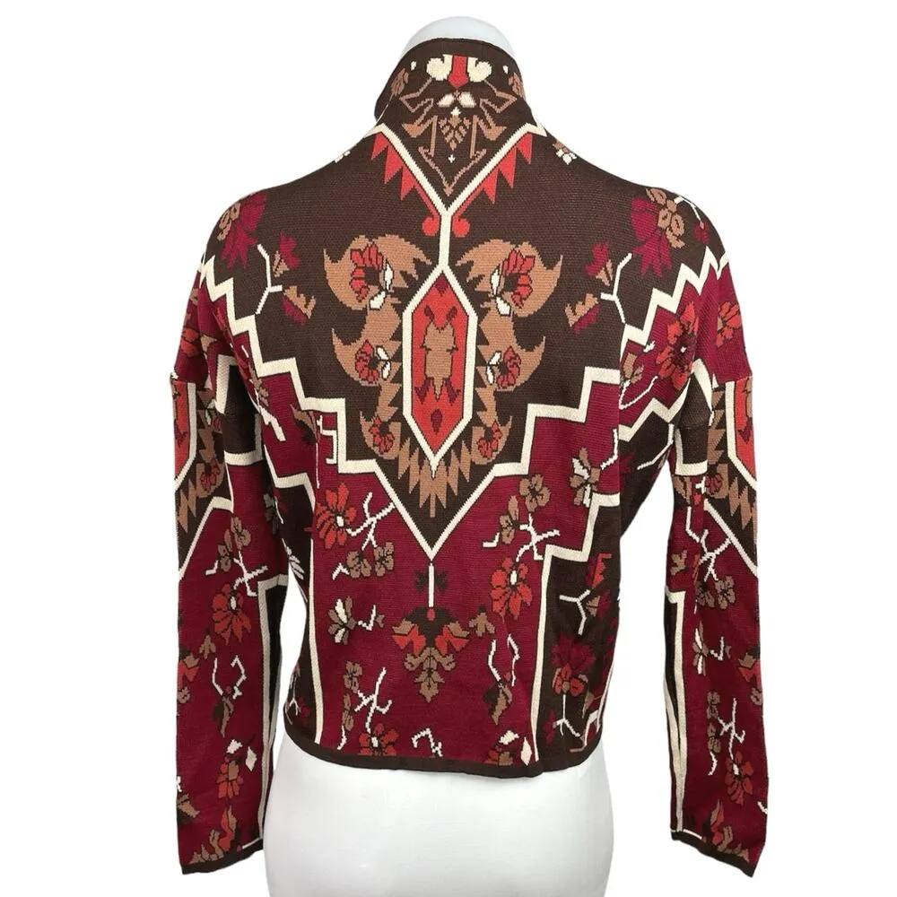 Missguided Red Multicolor Tribal Aztec Print Floral Turtle neck Sweater Top Sz 2 - Image 2