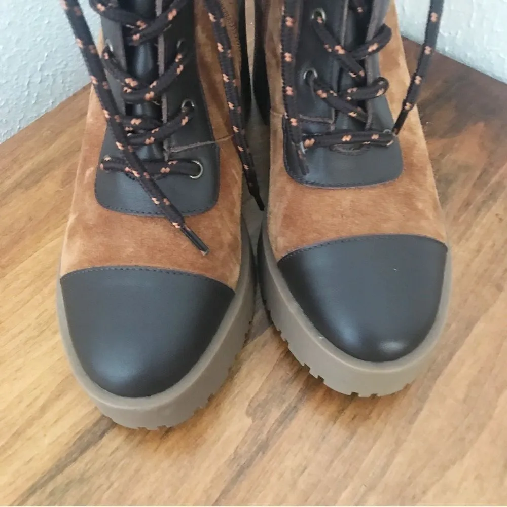 C&V Suede Leather Platform Hiking Boot Bootie Lug Sole‎ Brown Cap Toe Size 6 New - Image 4