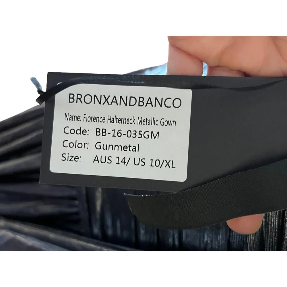 BRONX AND BANCO Metallic Dress Florence Halterneck Gown Cutout Gunmetal Gray 10 - Image 8