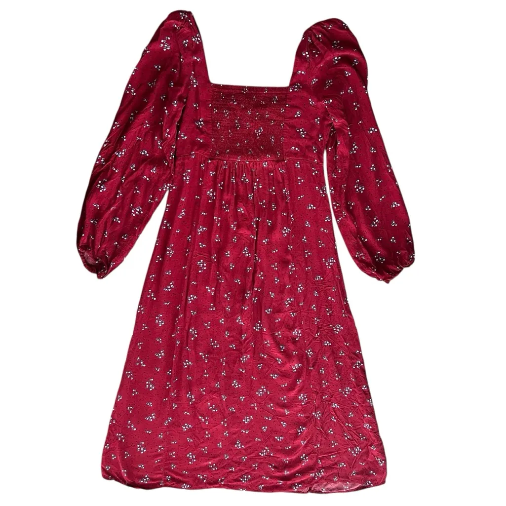 Free People Women’s Iris Long Balloon Sleeve Red Blue Floral Midi Dress Size S - Image 6