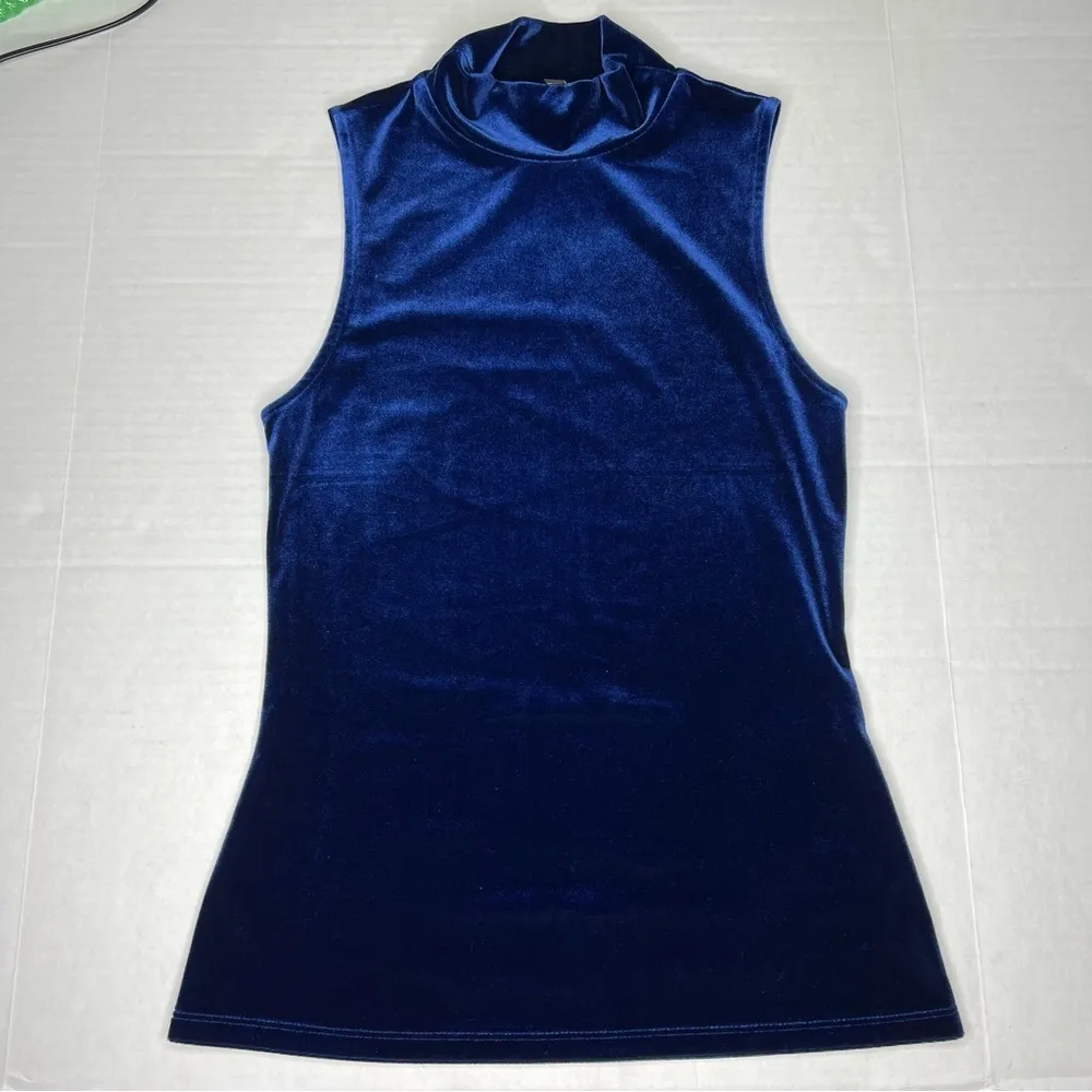 EXPRESS velvet mock neck turtle neck tank top dark blue size xs - Image 3
