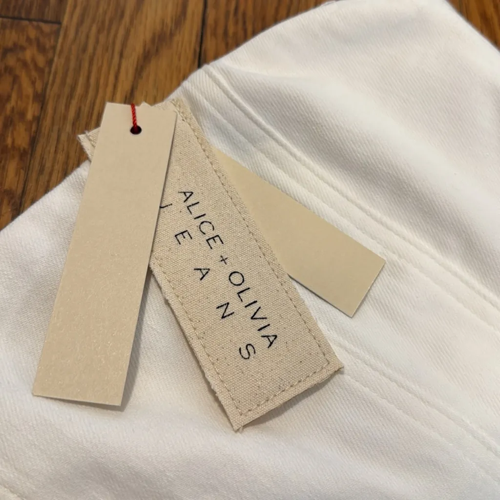 NWT Alice+Olivia Palmer strapless denim off white mini dress size 0 - Image 5