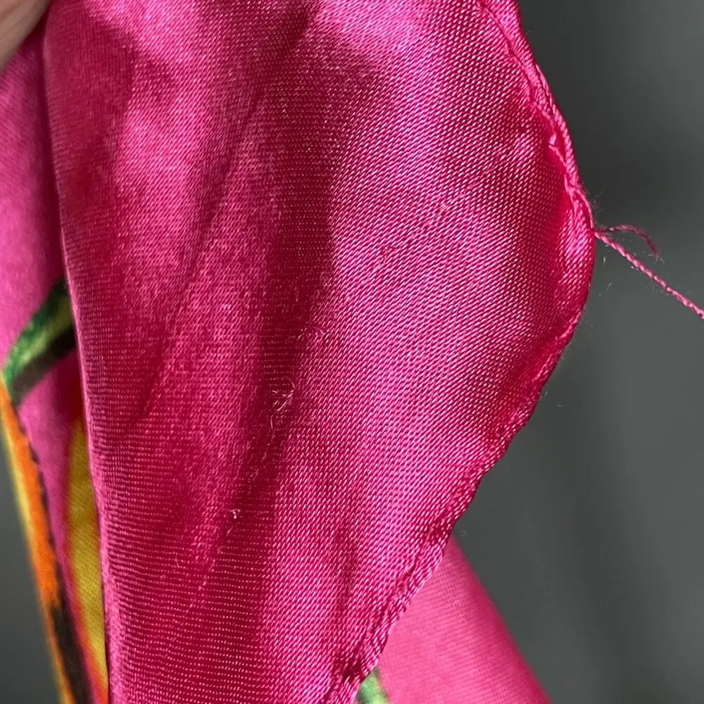 Bright Pink Floral Scarf Horses Birds Maximalist Polyester Square Vibrant Colors - Image 9