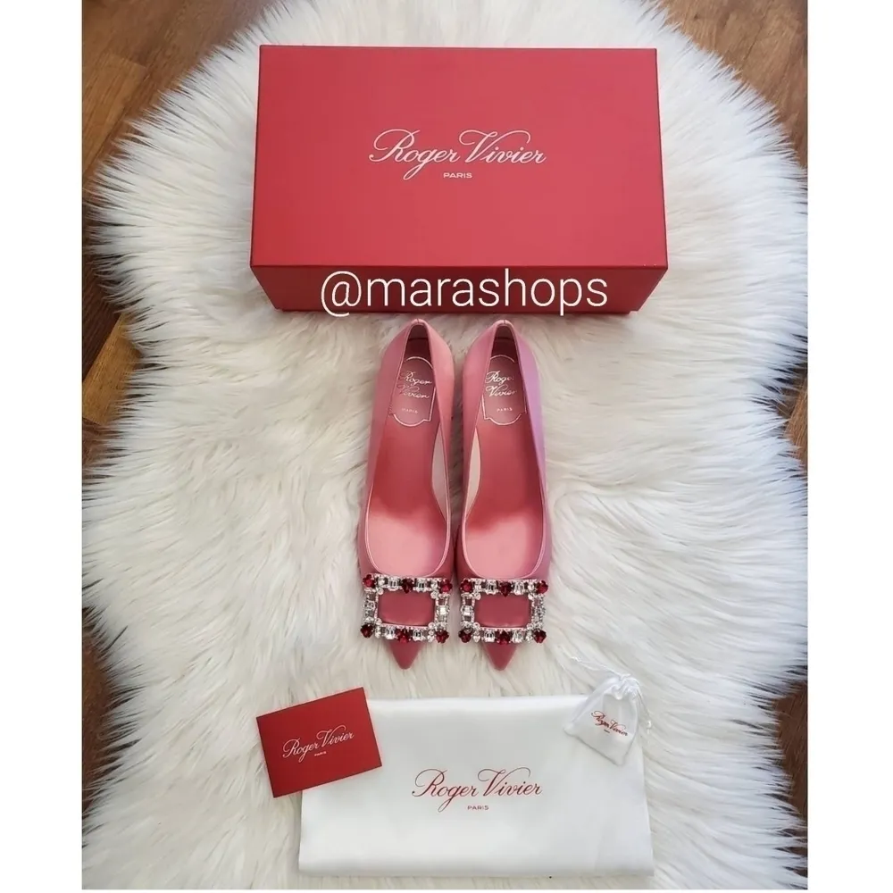 Roger Vivier Brochamour Crystal Heart Buckle Pointed Toe Pump Pink Size 6.5 - Image 2