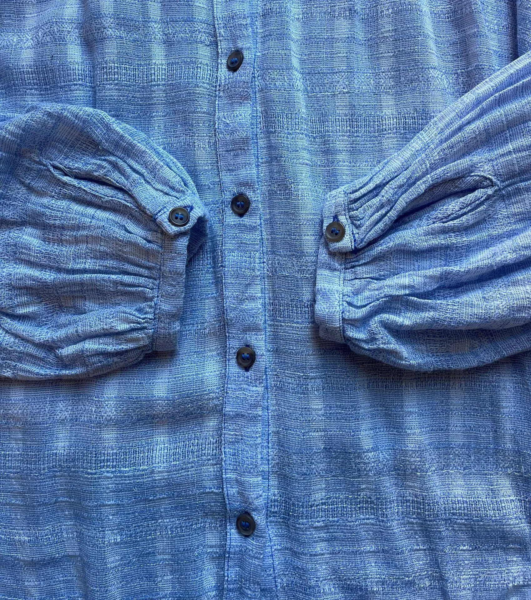 Headed To The Highlands Button Down Gauzy Long Sleeves Blue Blouse Size M - Image 10