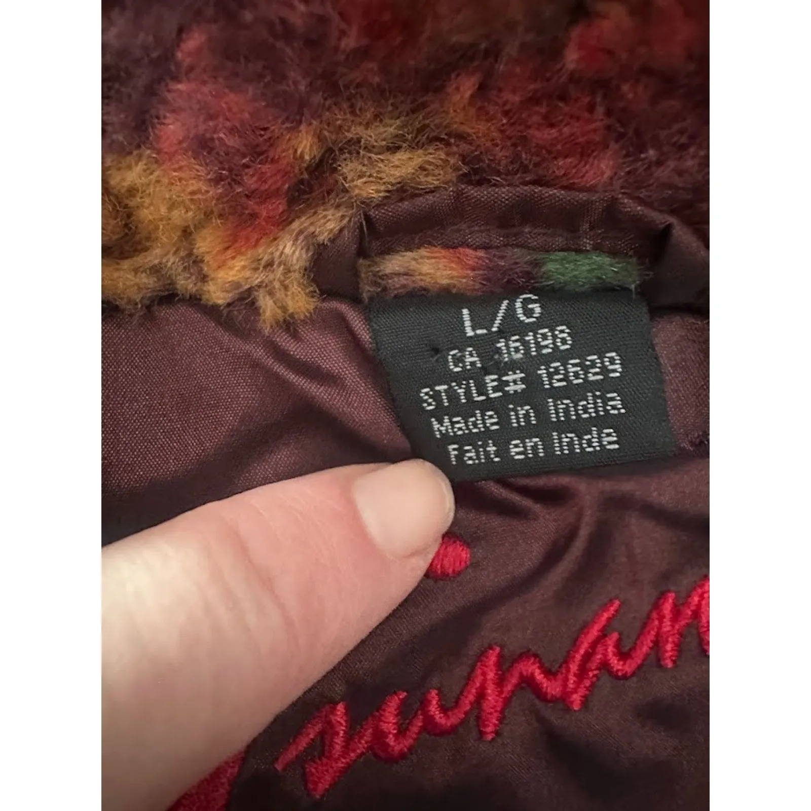 Tsunami Faux Fur Zip Jacket Coat Women’s Large Multicolor Boho Artsy Hippie Orange - Image 5