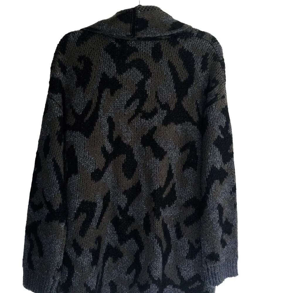 John + Jenn Cardigan Sweater Leopard Green Medium - Image 2