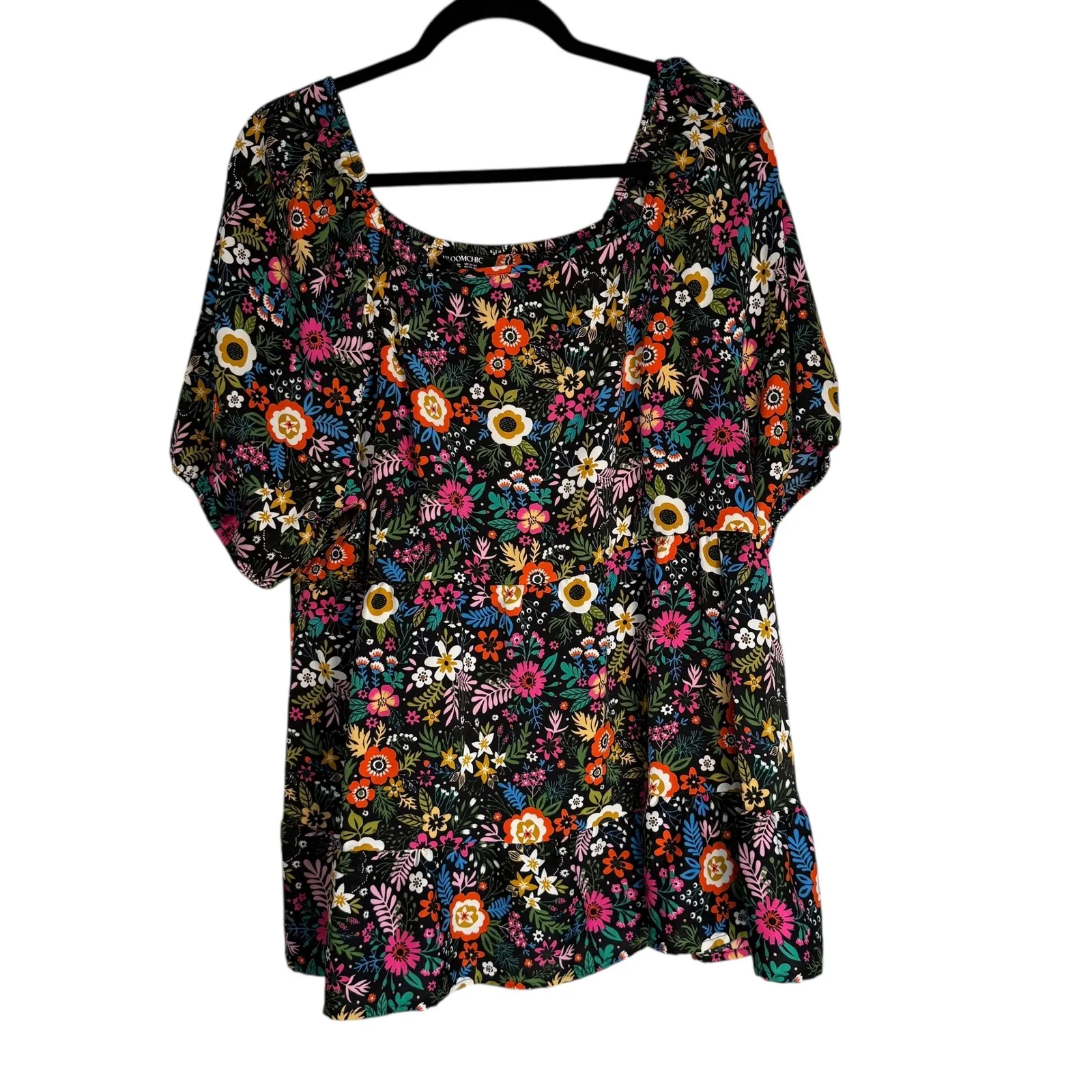 Bloom Chic Black Floral Square Neck Peasant Tunic Top Plus Size 18 20 - Image 6