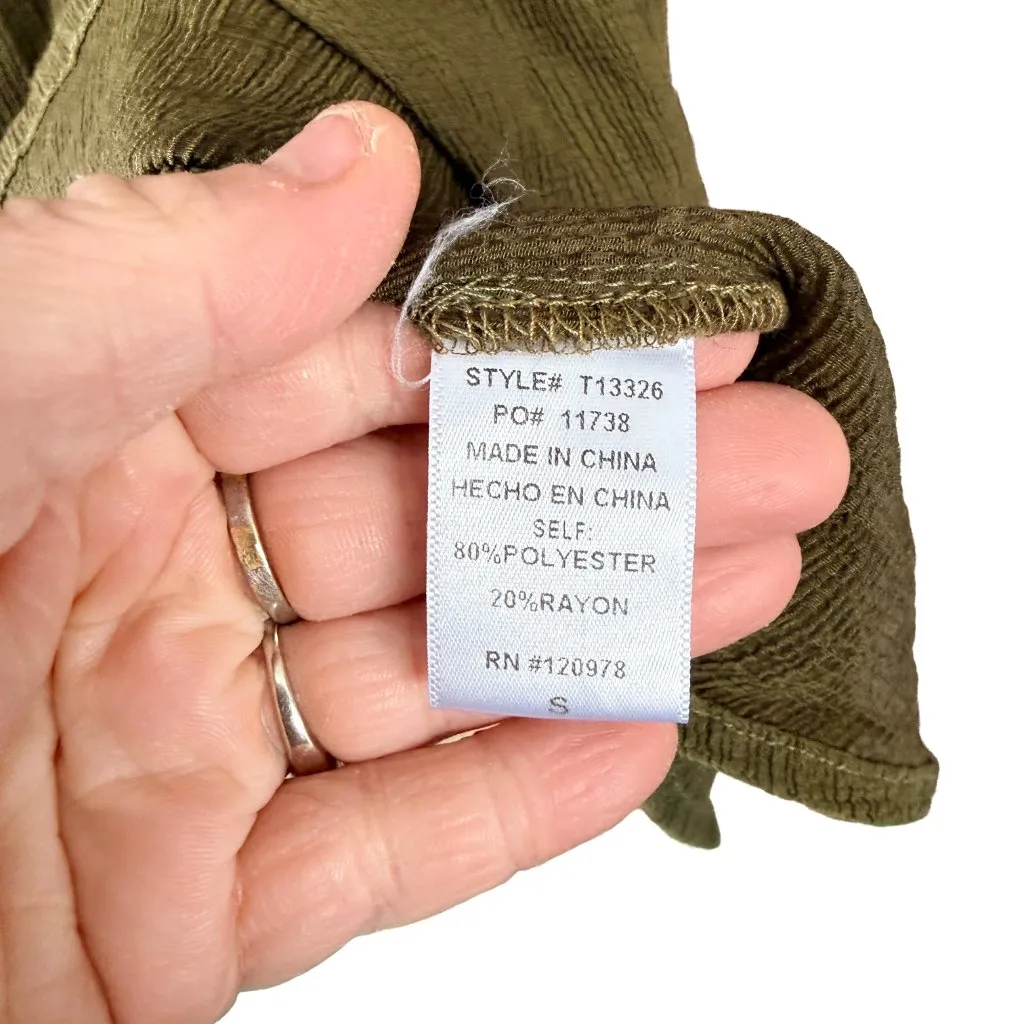 Entro Crinkle Gauze Tunic Dress Sage Green Boho Cottagecore Small - Image 4