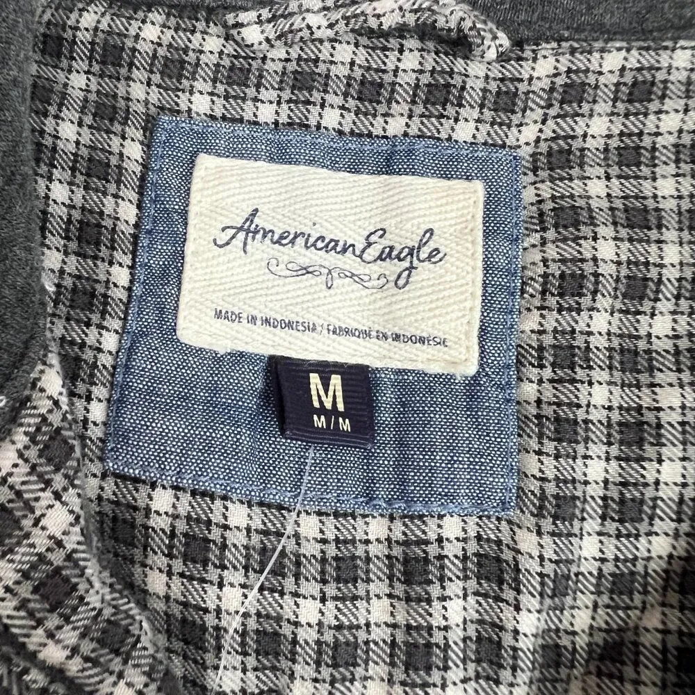 NWT American Eagle Cropped Hooded Flannel Shirt Plaid Size Medium M NEW - Image 6