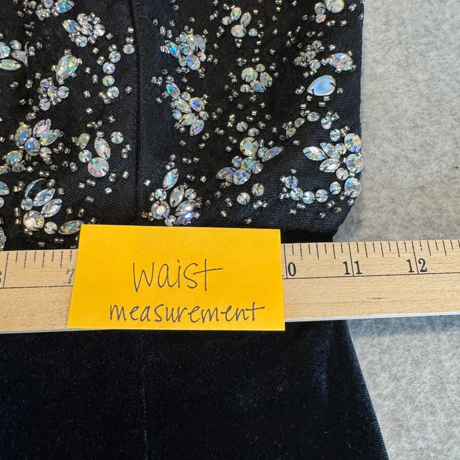 Vintage Y2K B Darlin Black Velvet Halter Neck Beaded Formal Gown Juniors 1/2 - Image 16