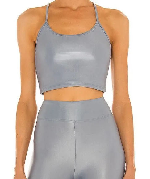 KORAL Leah Infinity Sports Bra Lustrous Silver Gray Cropped Top - Image 1