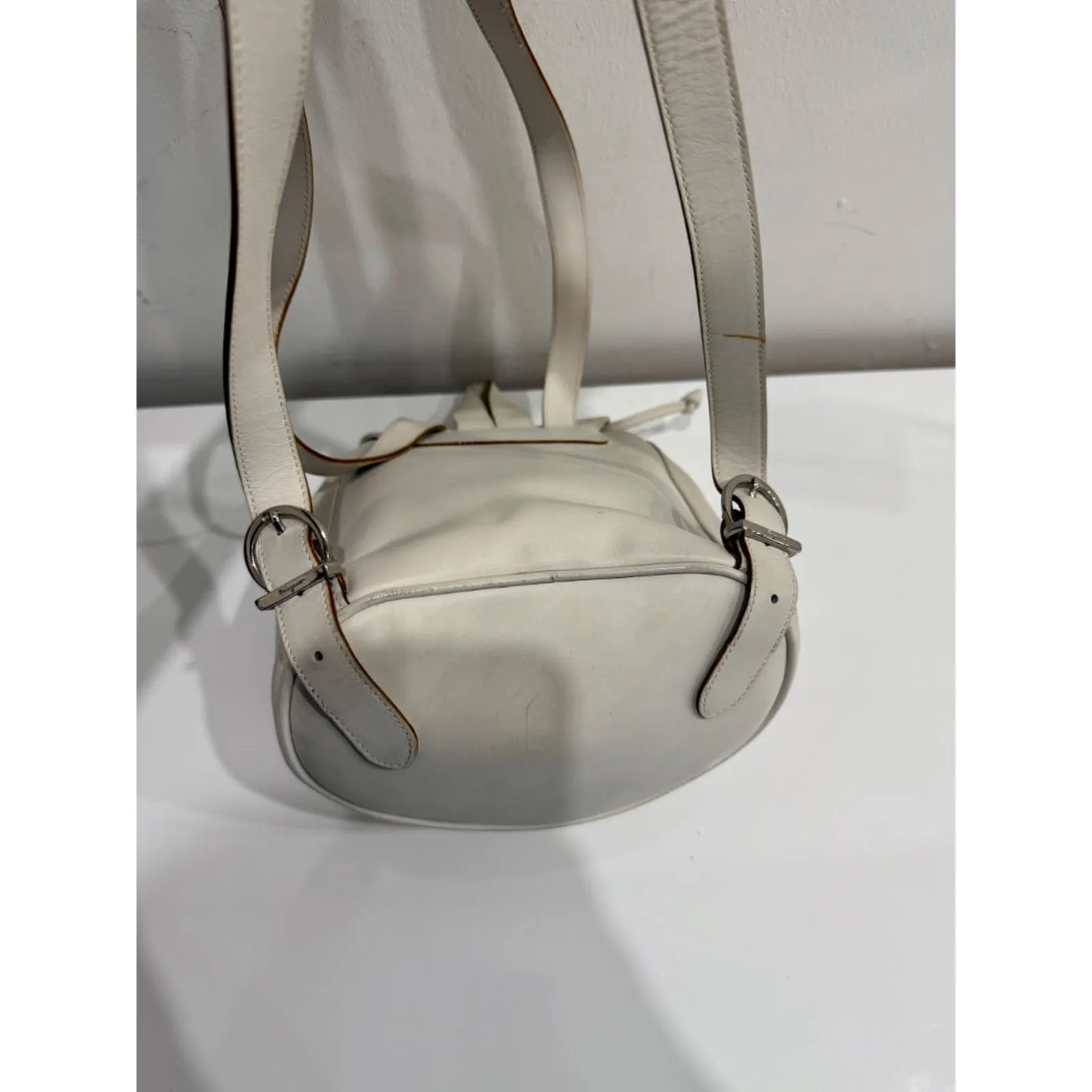 Salvatore Ferragamo Leather Small School Drawstring Backpack White / Silver - Image 15