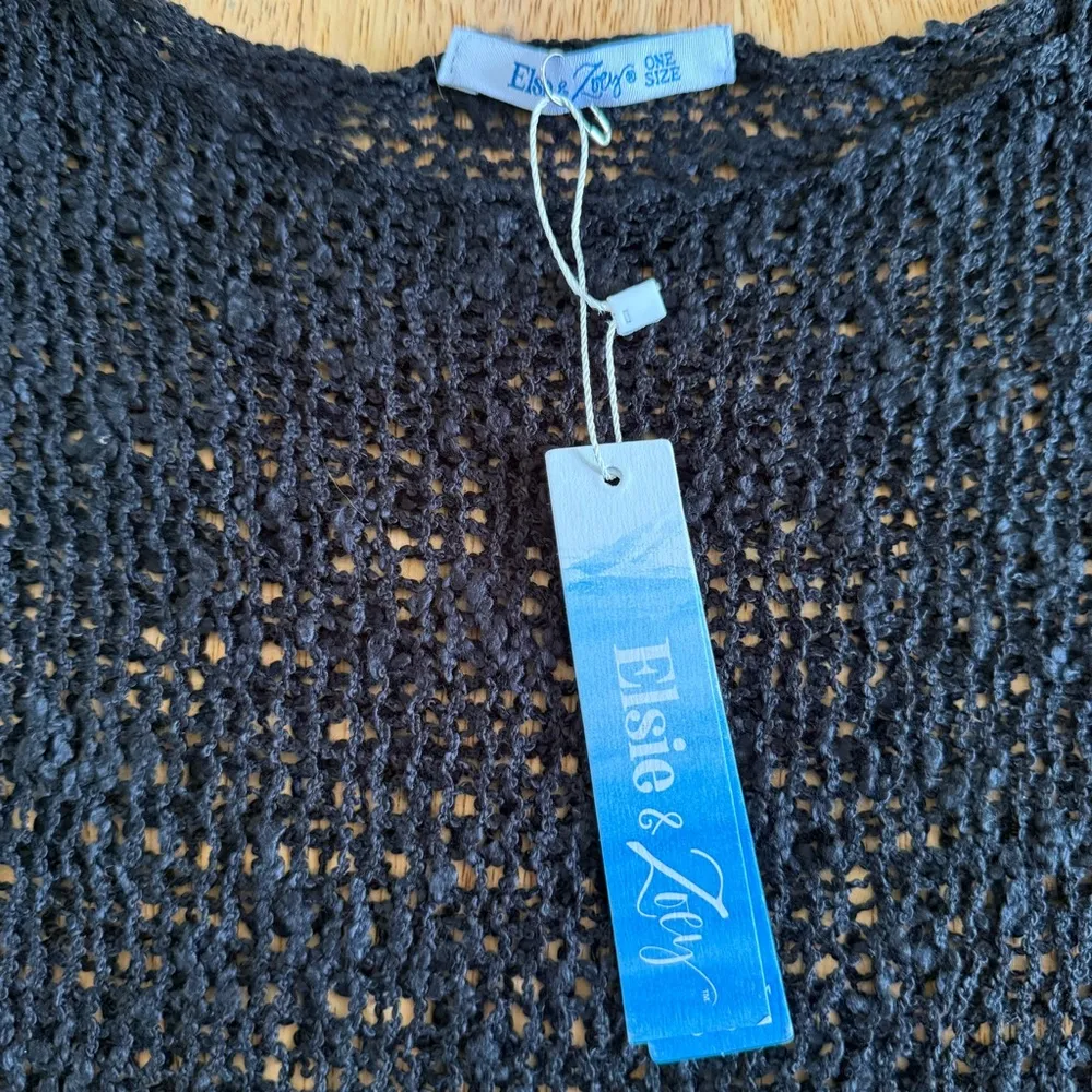 Elsie‎ and Zoey Black Open Knit Sweater coastal boho Cottagecore OS Size undefined - Image 11