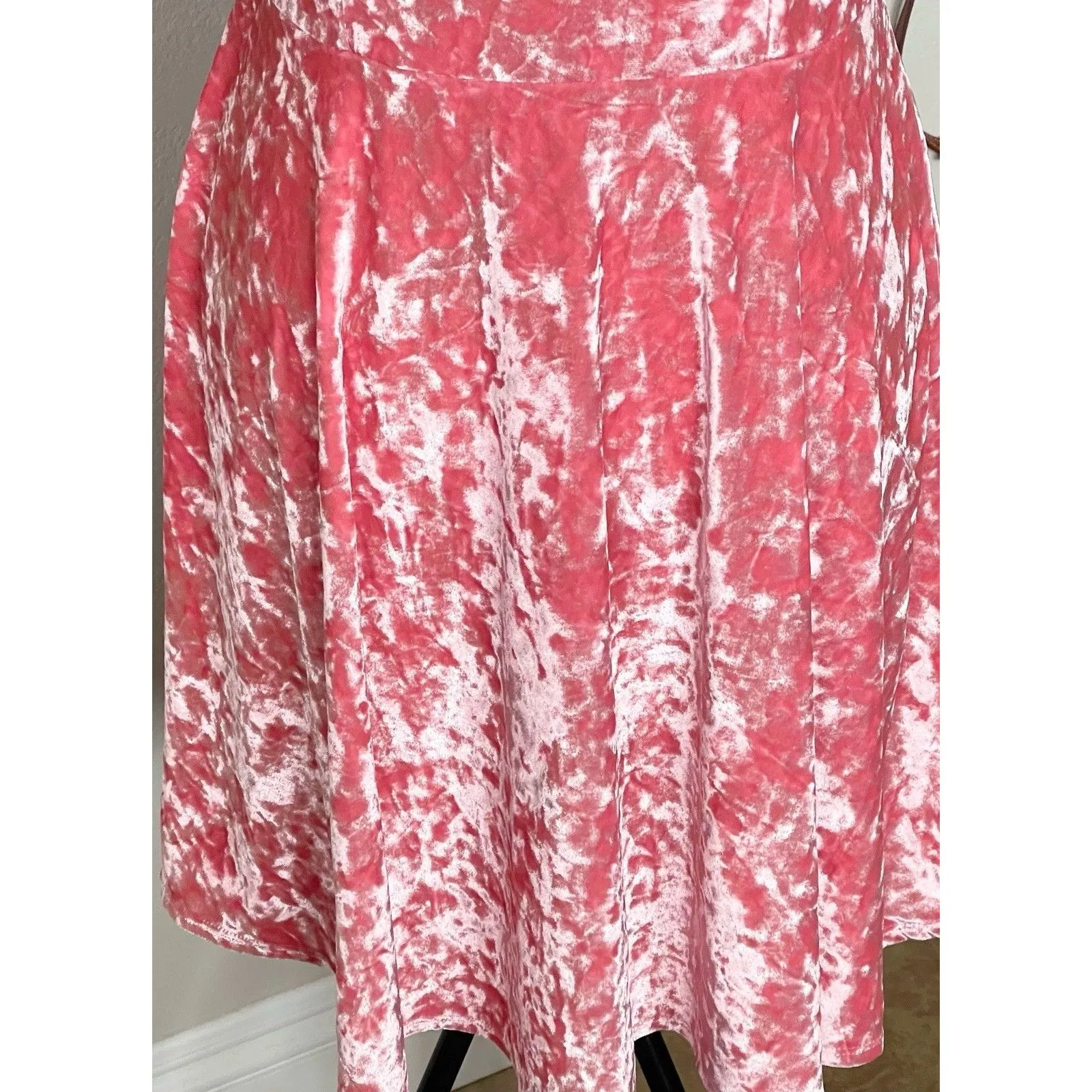 Y2K Forever 21 Womens Dress Plus Sz 0X Pink Crushed Velvet Skater Coquette 90's - Image 6