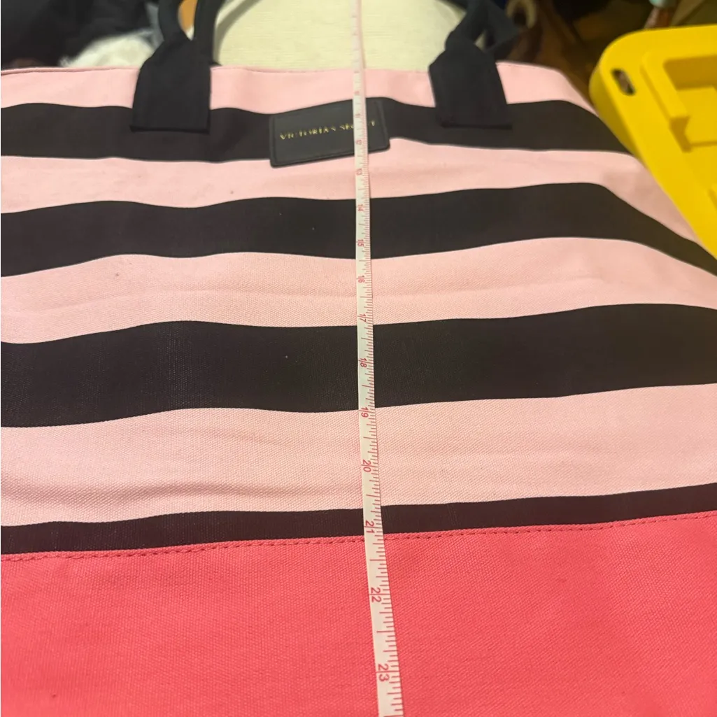 Victoria’s Secret Striped Tote Bag – Pink & Black Canvas Large Shoulder Bag - Image 4