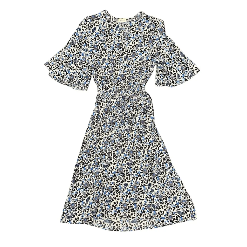 Zadig & Voltaire Rhone Floral Print Crepe Short Sleeve Midi Dress Sea Small - Image 6