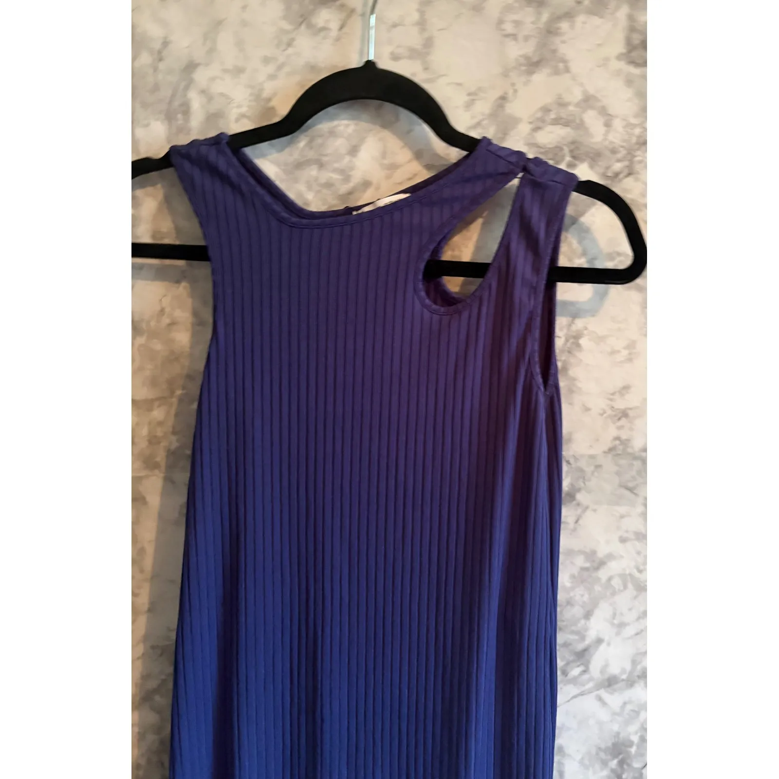 Zara Ribbed Knit‎ Sleeveless Midi Dress Cut Out Neckline Blue M - Image 3
