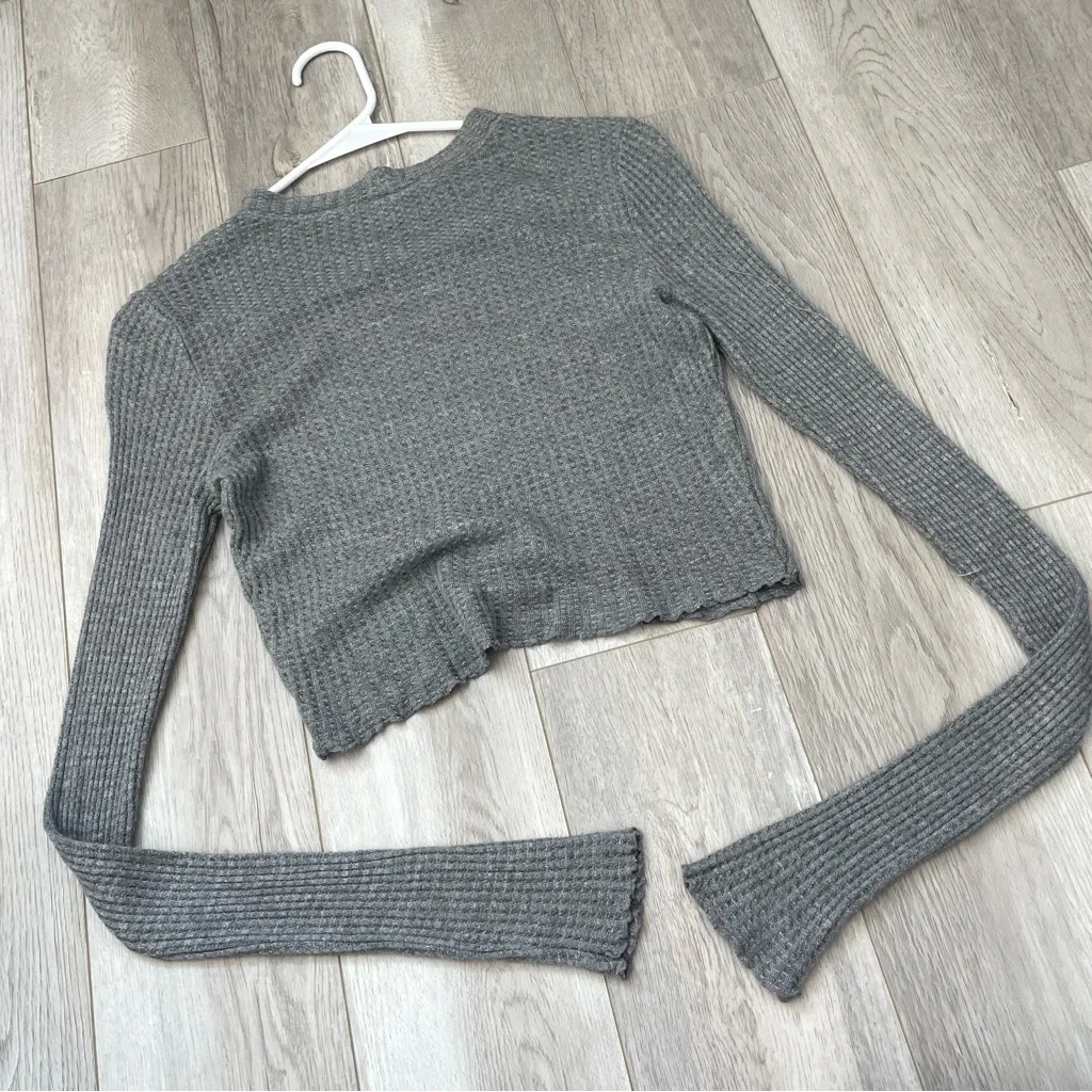 Free People Tshirt thermal waffle knit crop womens Gray (small) casual - Image 4