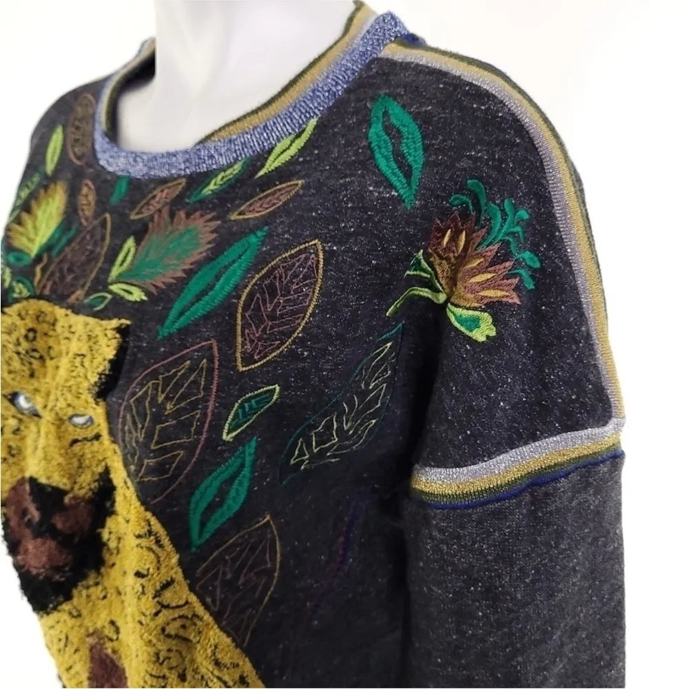 Catwalk Sweater Patchwork Boho Animal Print Oversized size Small - Image 10