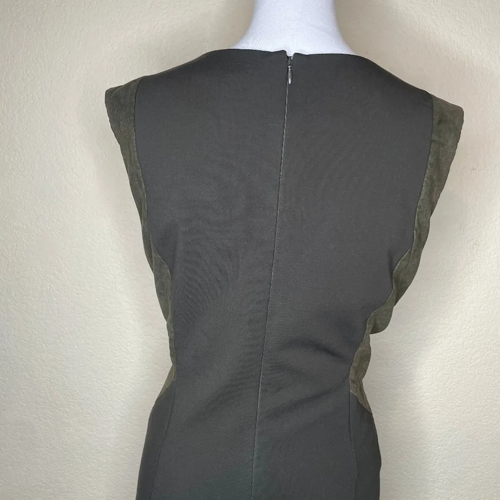 Olive Green Faux Suede Panel Sheath Dress Size 14 - Image 4