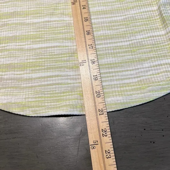 Good Luck Gem Striped Puff Sleeve Top Ribbed Knit Tee Chartreuse White M - Image 6