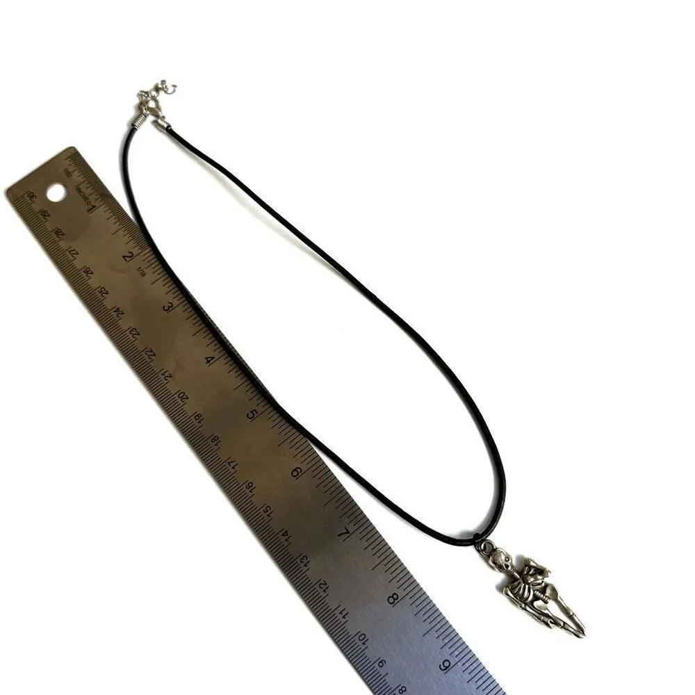Silver tone skeleton pendant necklace on black cord - Image 6