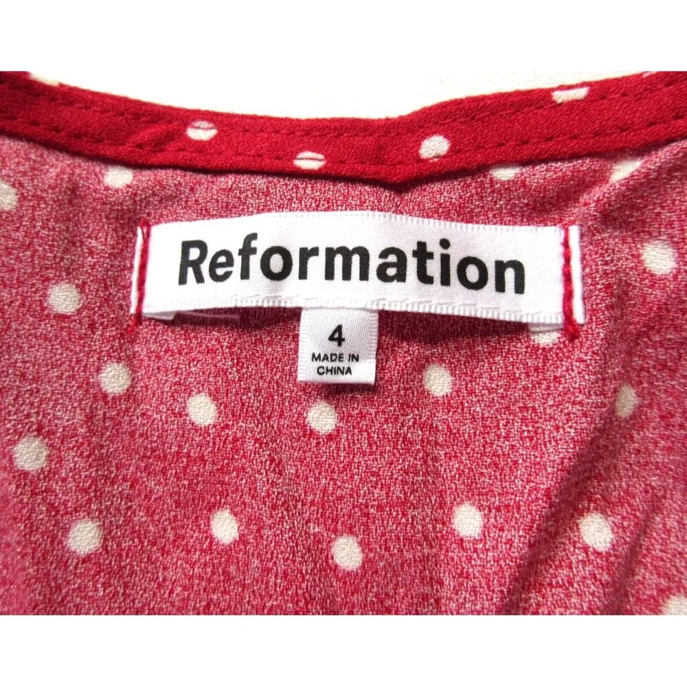 NWT Reformation Locklin in Ditty Red Polka Dot Print Midi Shirt Dress 4 $198 - Image 5