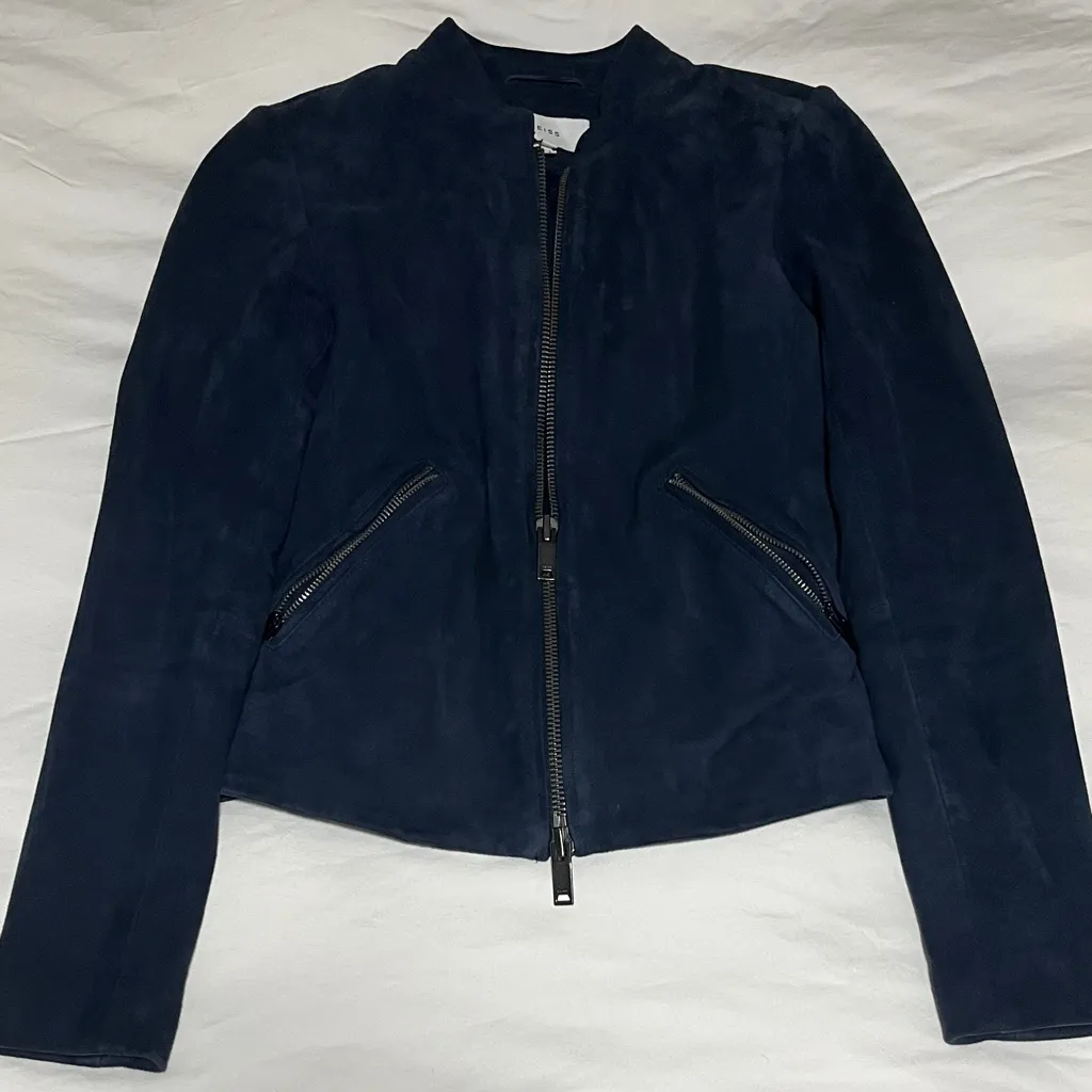 Reiss  | Aries Suede Jacket Navy Blue Size 4 - Image 3