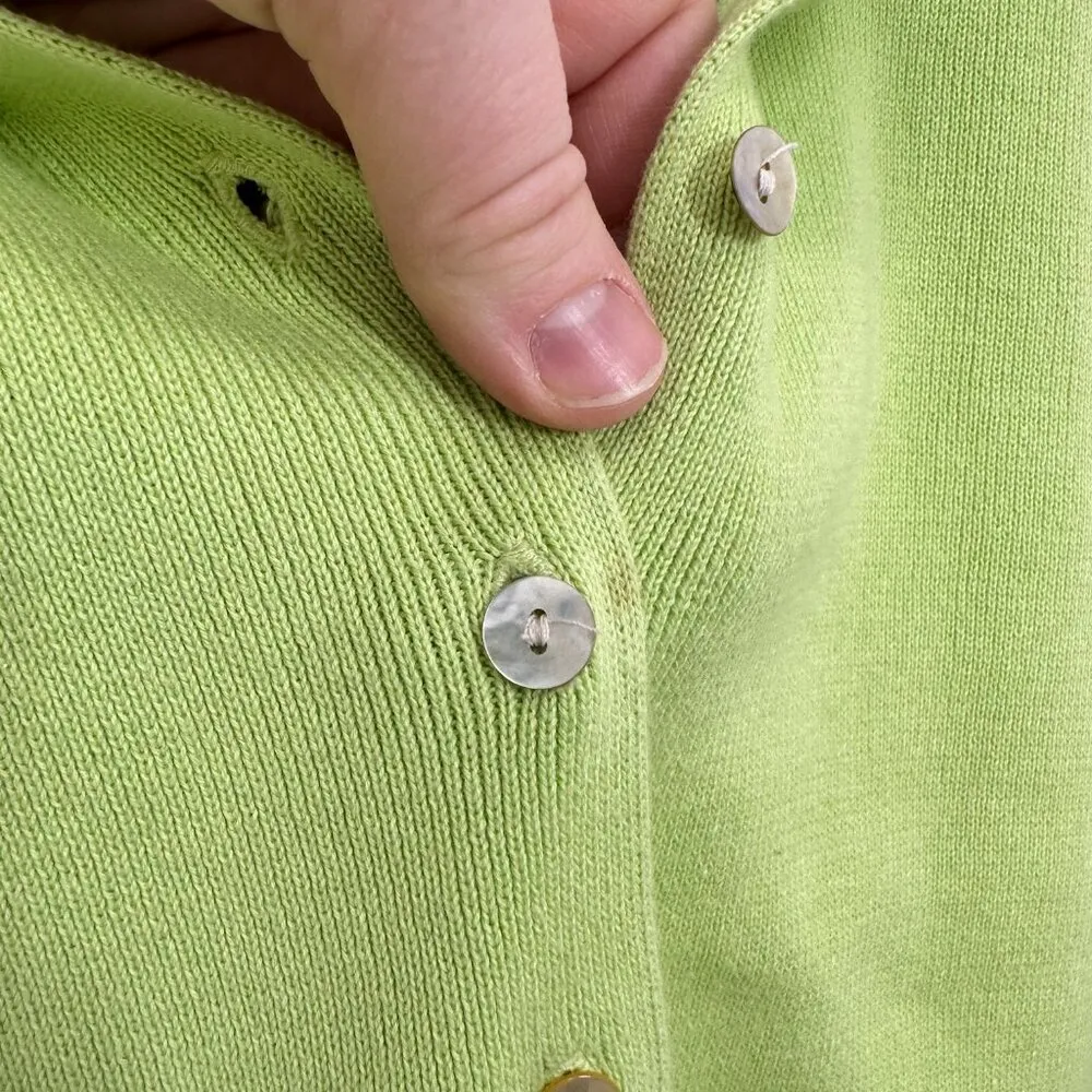 Vintage 90s Papillon Pastel Lime Green Sweater Set, Size M - Unique Striped Trim - Image 7