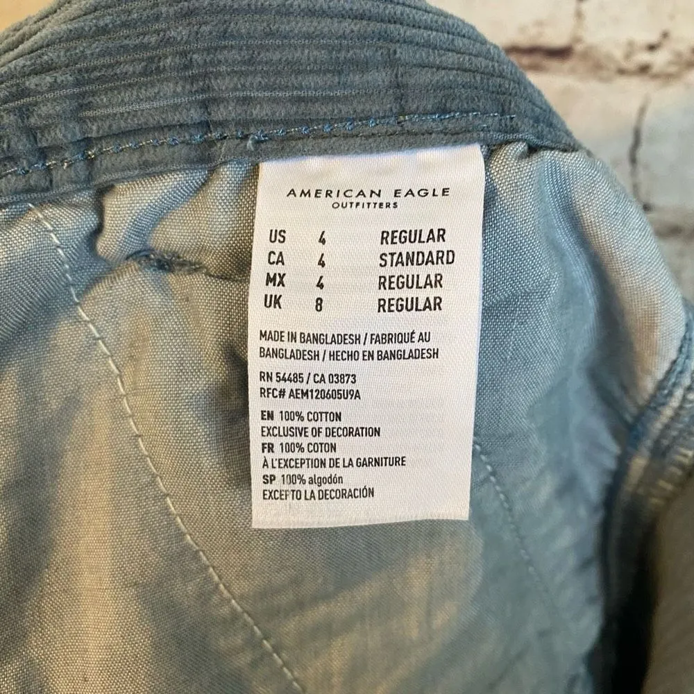 American Eagle Corduroy Mini Skirt Full Zip Steel Blue Womens size 4 High Rise - Image 7
