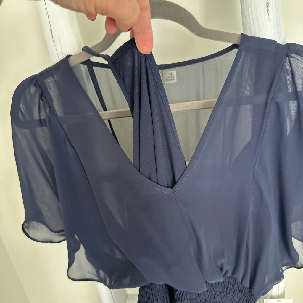 Taylor Ruffle Dress with Smocked Waist Navy Blue Size 14 - Image 10